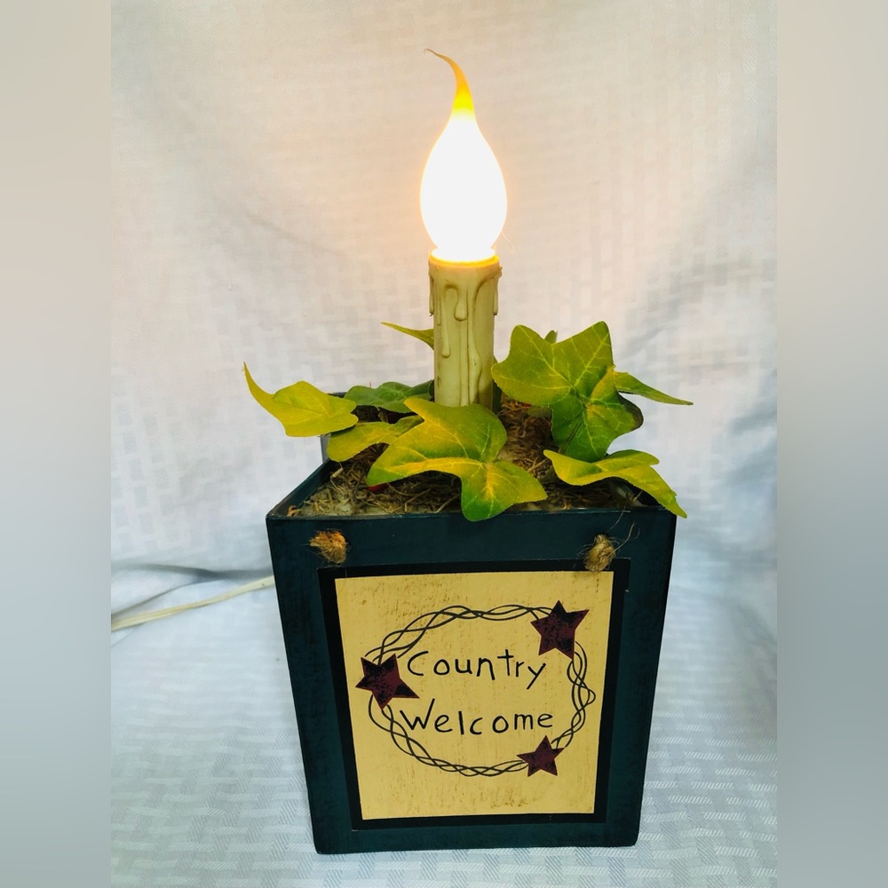 Country Welcome Candle Lamp with Greenery